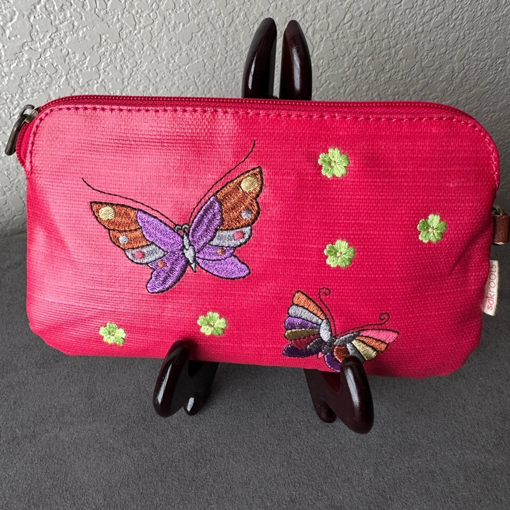 Sakroots Pink Floral and Butterfly Coated Canvas Makeup Bag - Picture 2 of 7